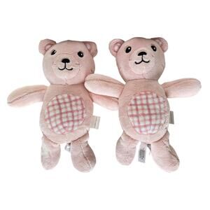 Laura Ashley Baby Hedy Bear Toy 8.5” Gingham Pink Plush Stuffed Animal Set of 2